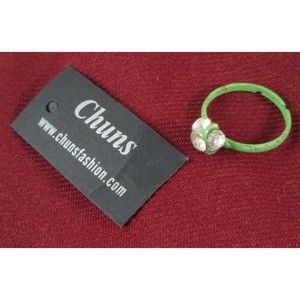 NWT! Womens Chuns Fashions Ring Green Band Clear Stones One Size Bling Jewelry